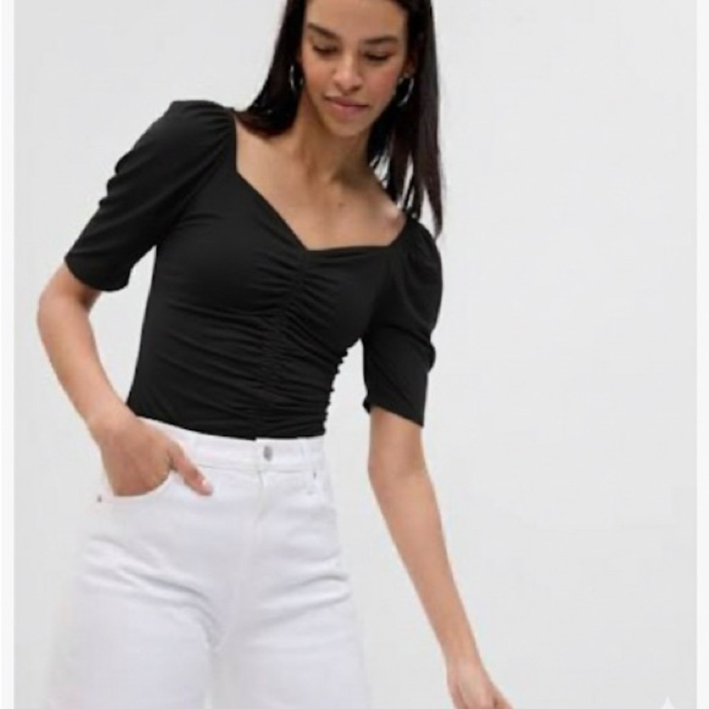 NWT GAP Puff Sleeve Ruched Tshirt in XL Tall Black